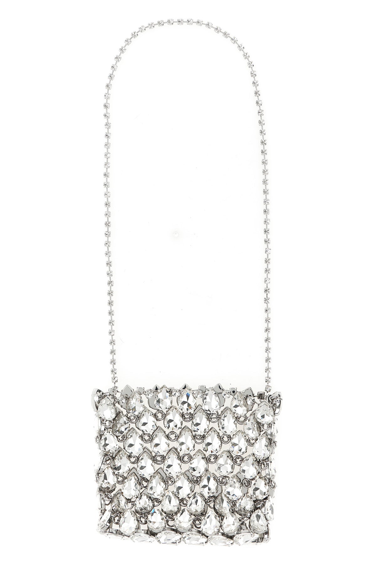 silver crystal chainmail mini clutch bag