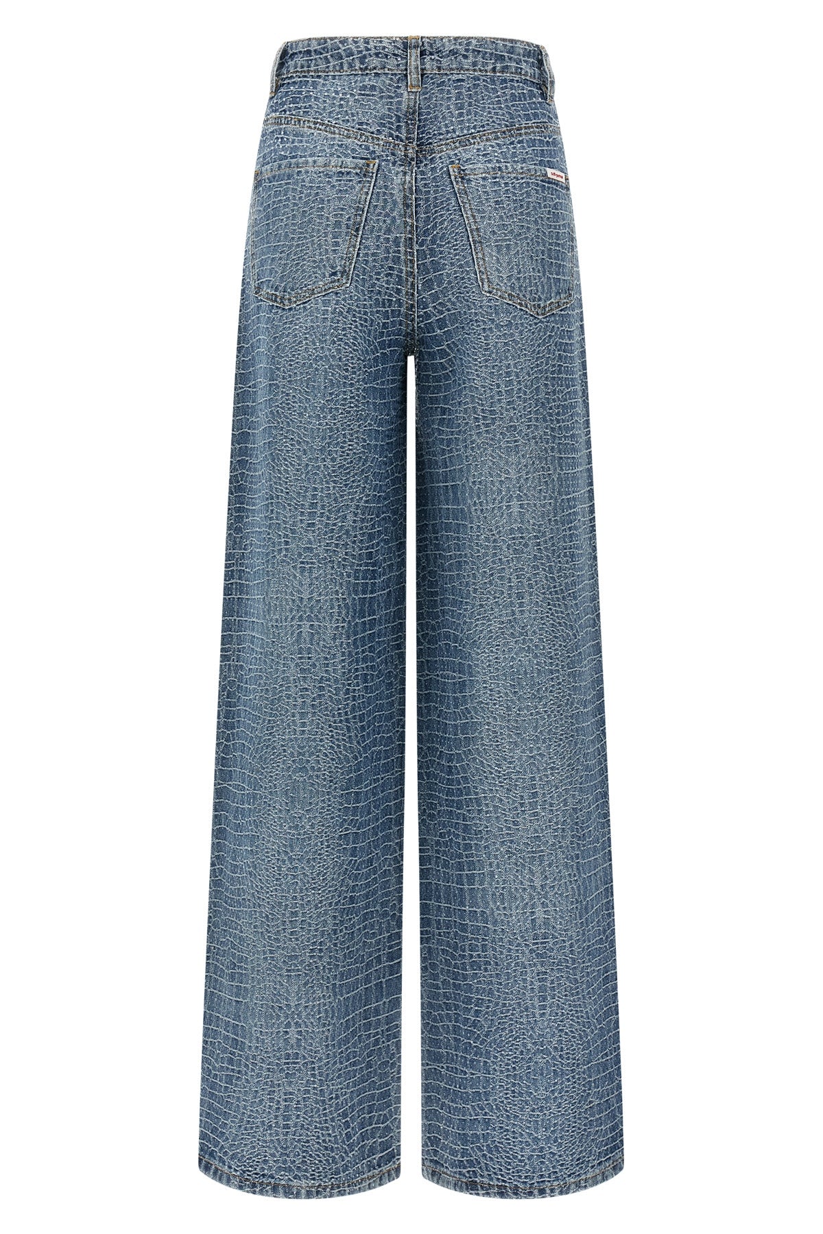 rhinestone croc effect cotton denim jeans