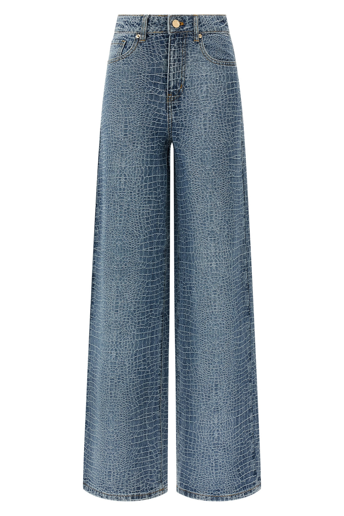 SELF PORTRAIT 26 rhinestone croc effect cotton denim jeans