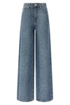 rhinestone croc effect cotton denim jeans