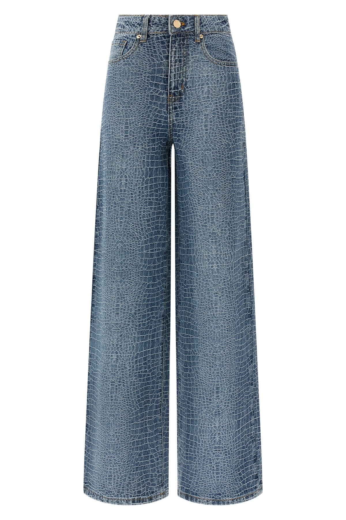 rhinestone croc effect cotton denim jeans