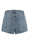 rhinestone shorts in croc effect cotton denim