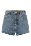 rhinestone shorts in croc effect cotton denim