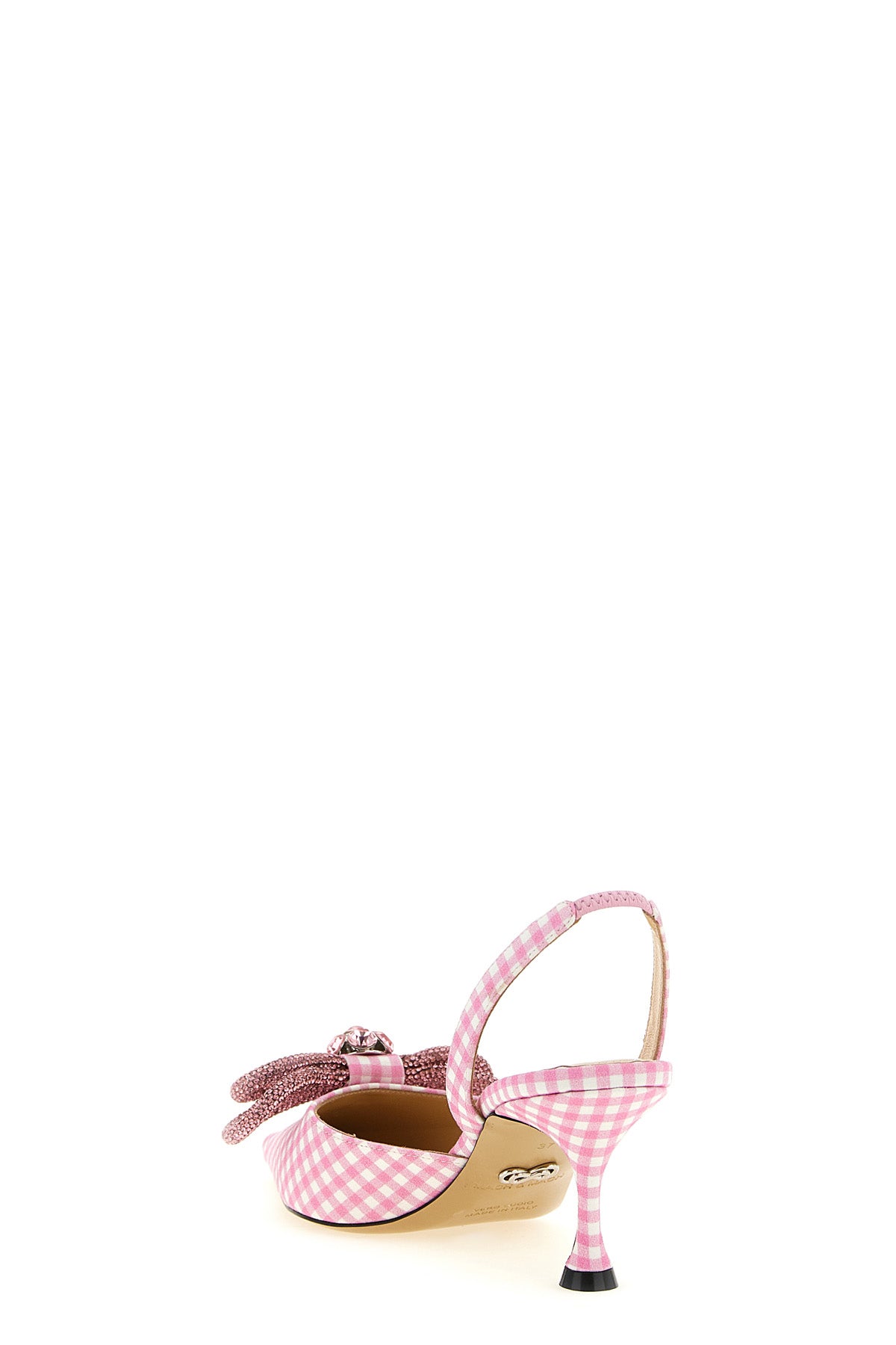 double bow slingbacks in vichy print fabric