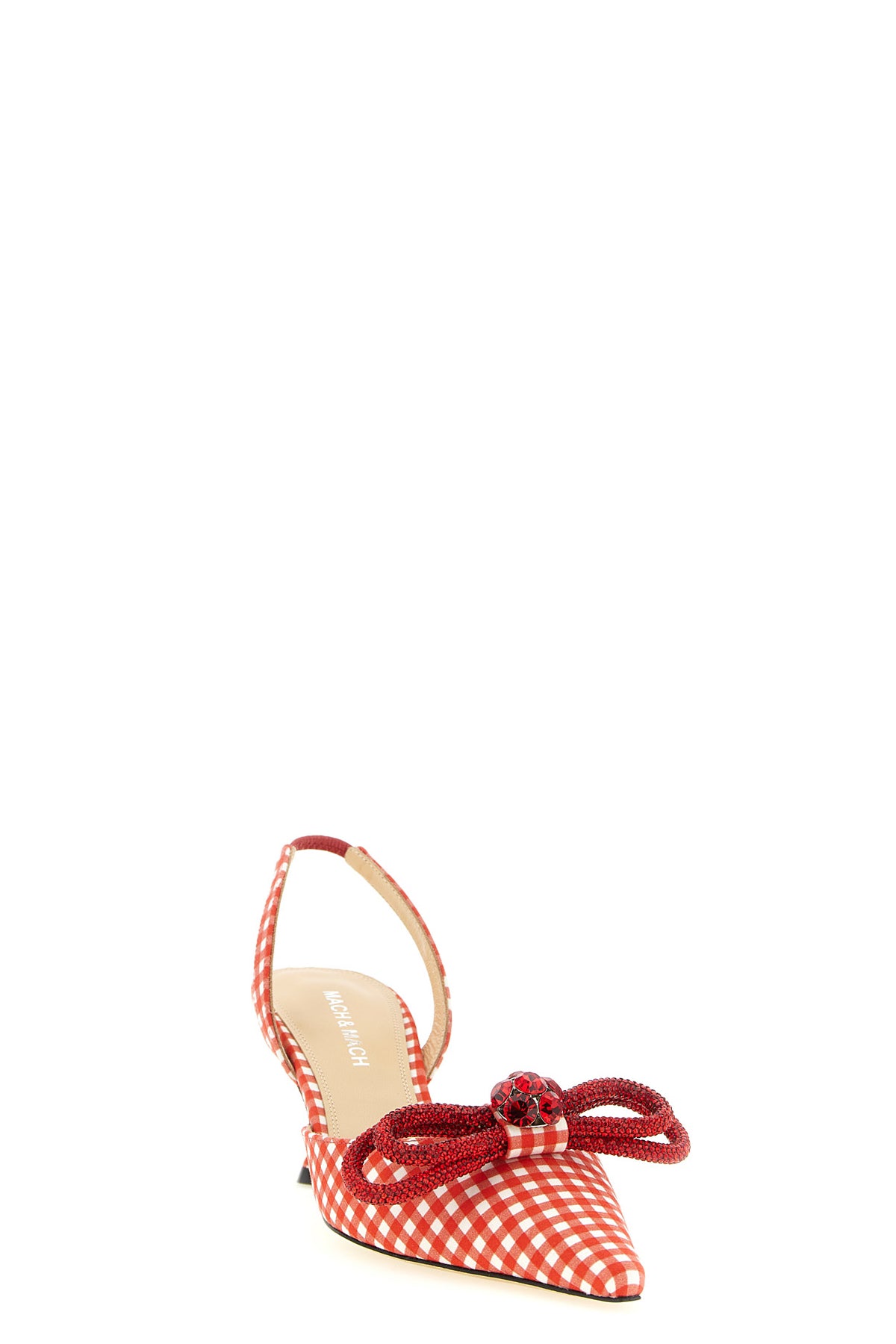 double bow slingbacks in vichy print fabric