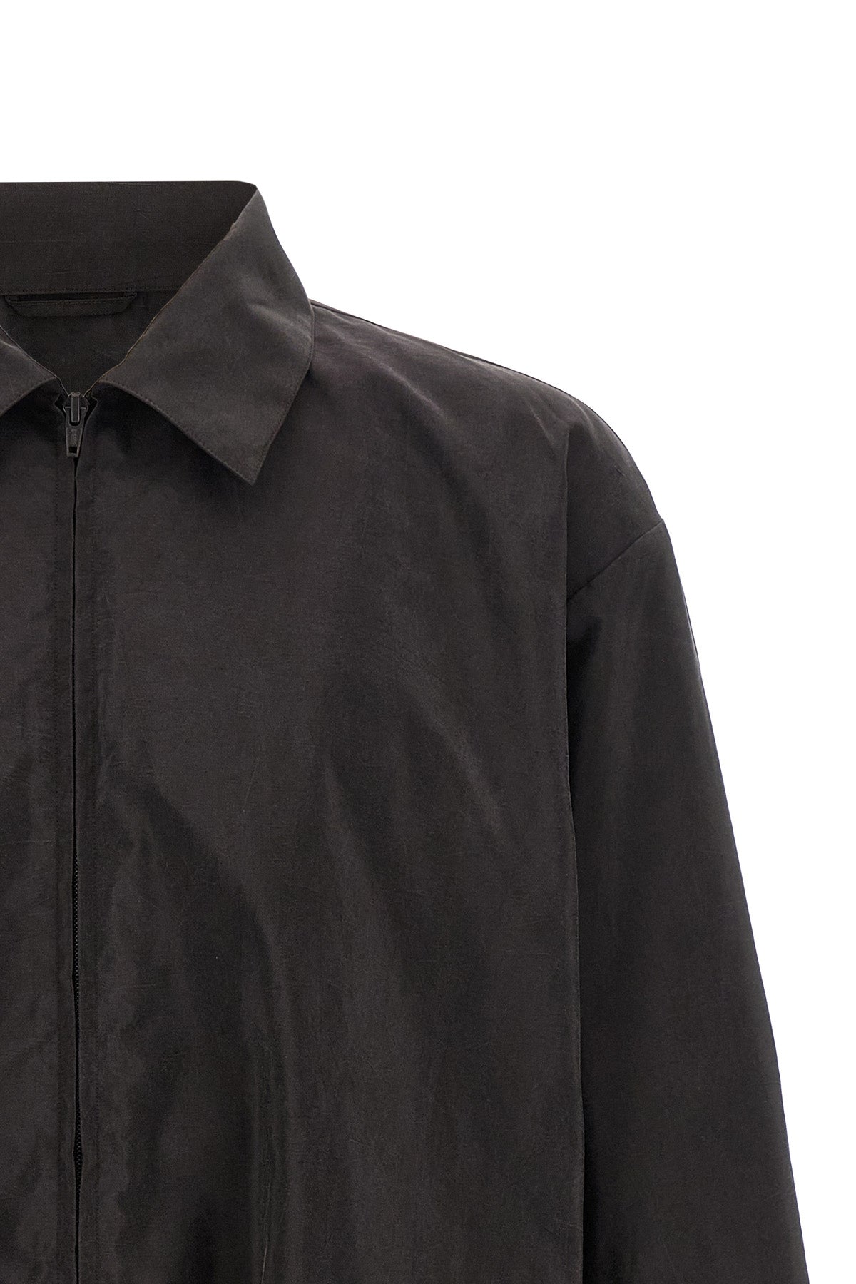 jacket in silk blend and shiny nylon wrinkled