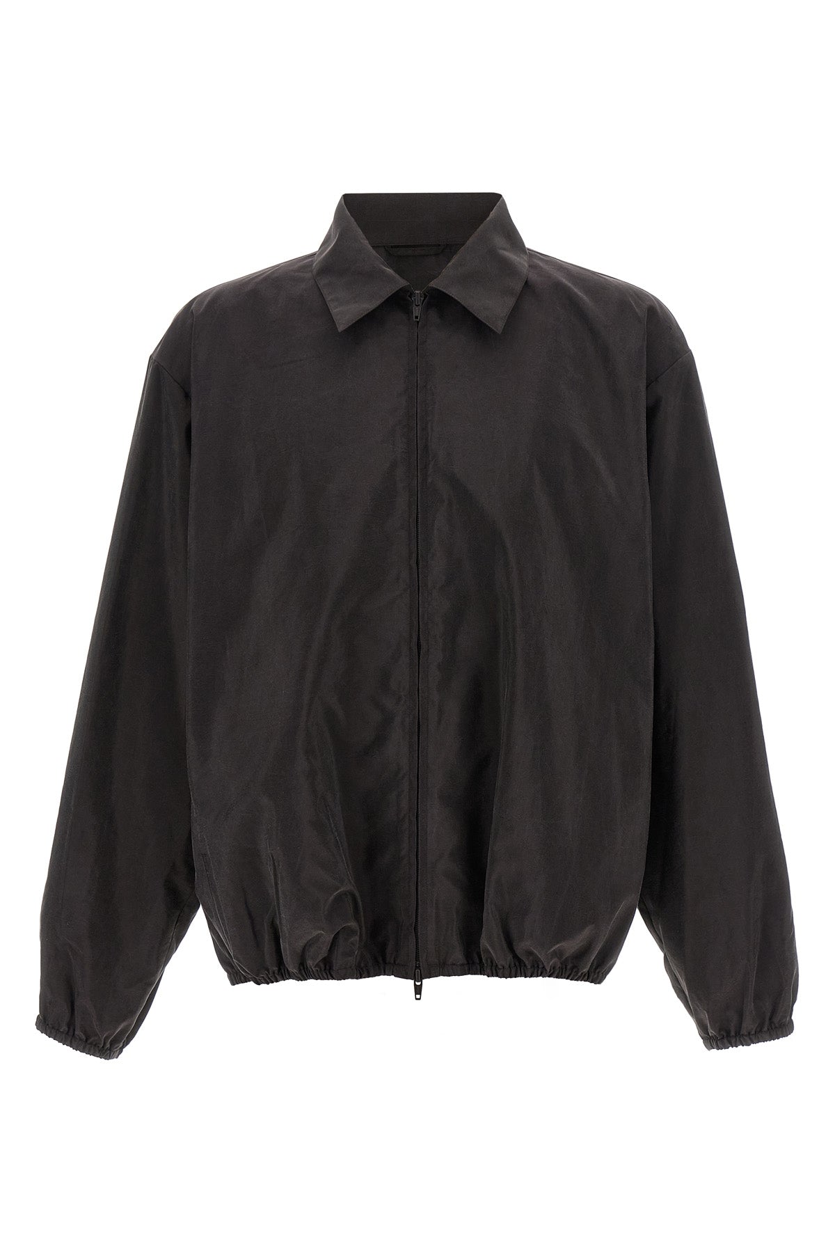 jacket in silk blend and shiny nylon wrinkled