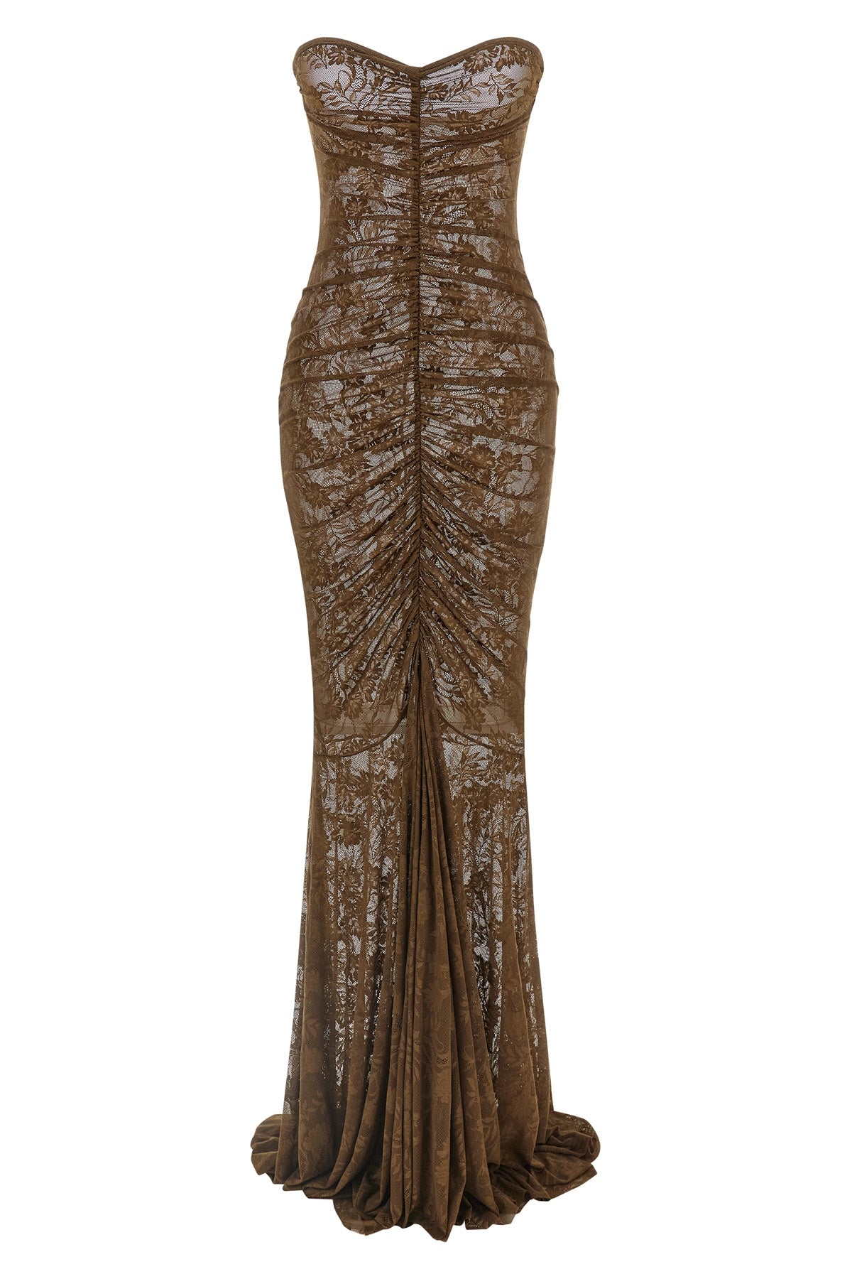 long dress in semi-transparent stretch lace