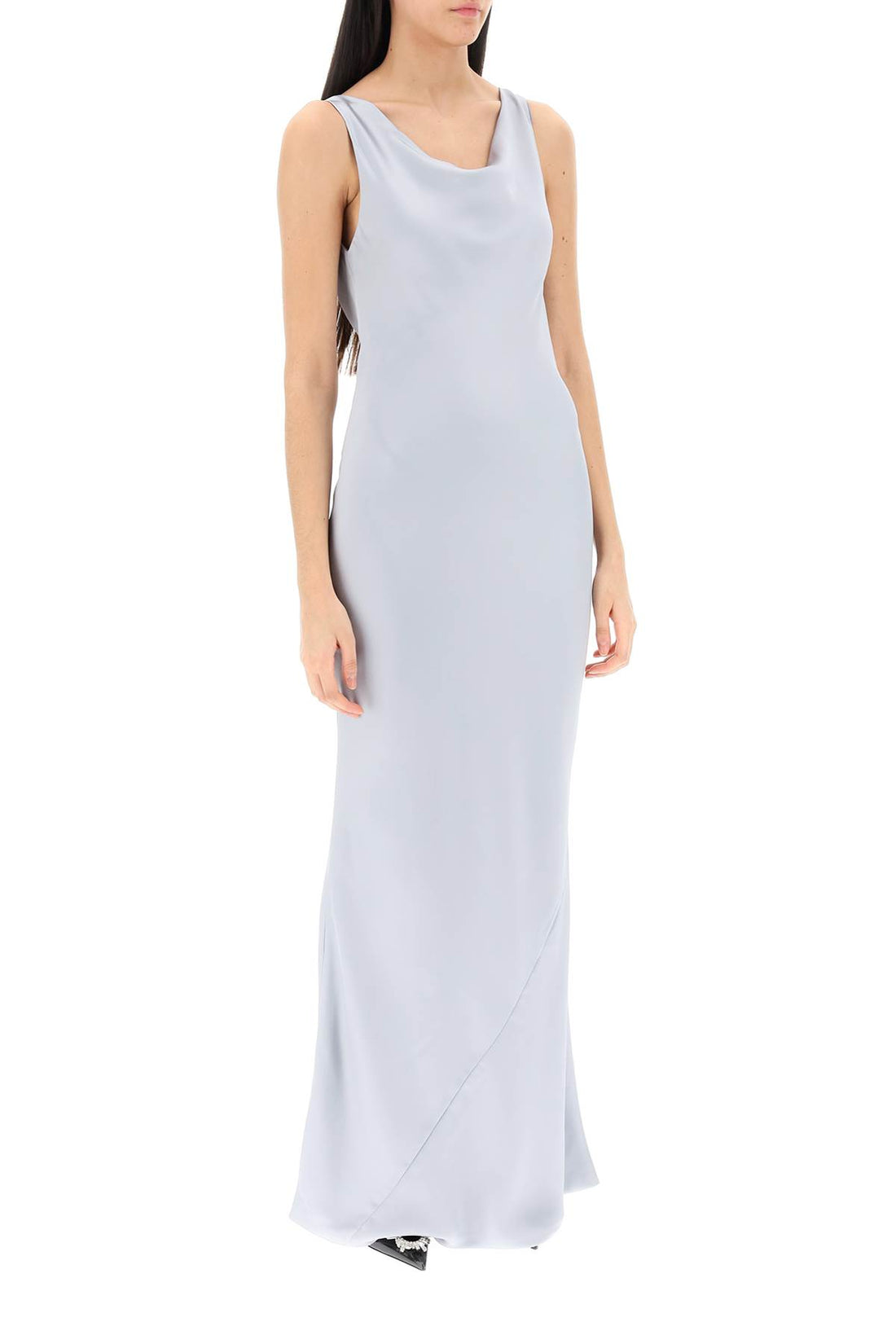 drape neck satin gown