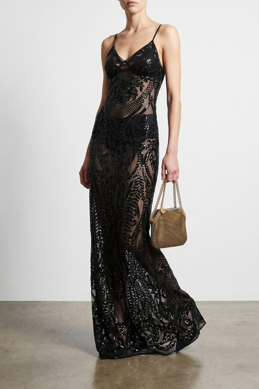 NORMA KAMALI S long dress in semi-transparent fabric