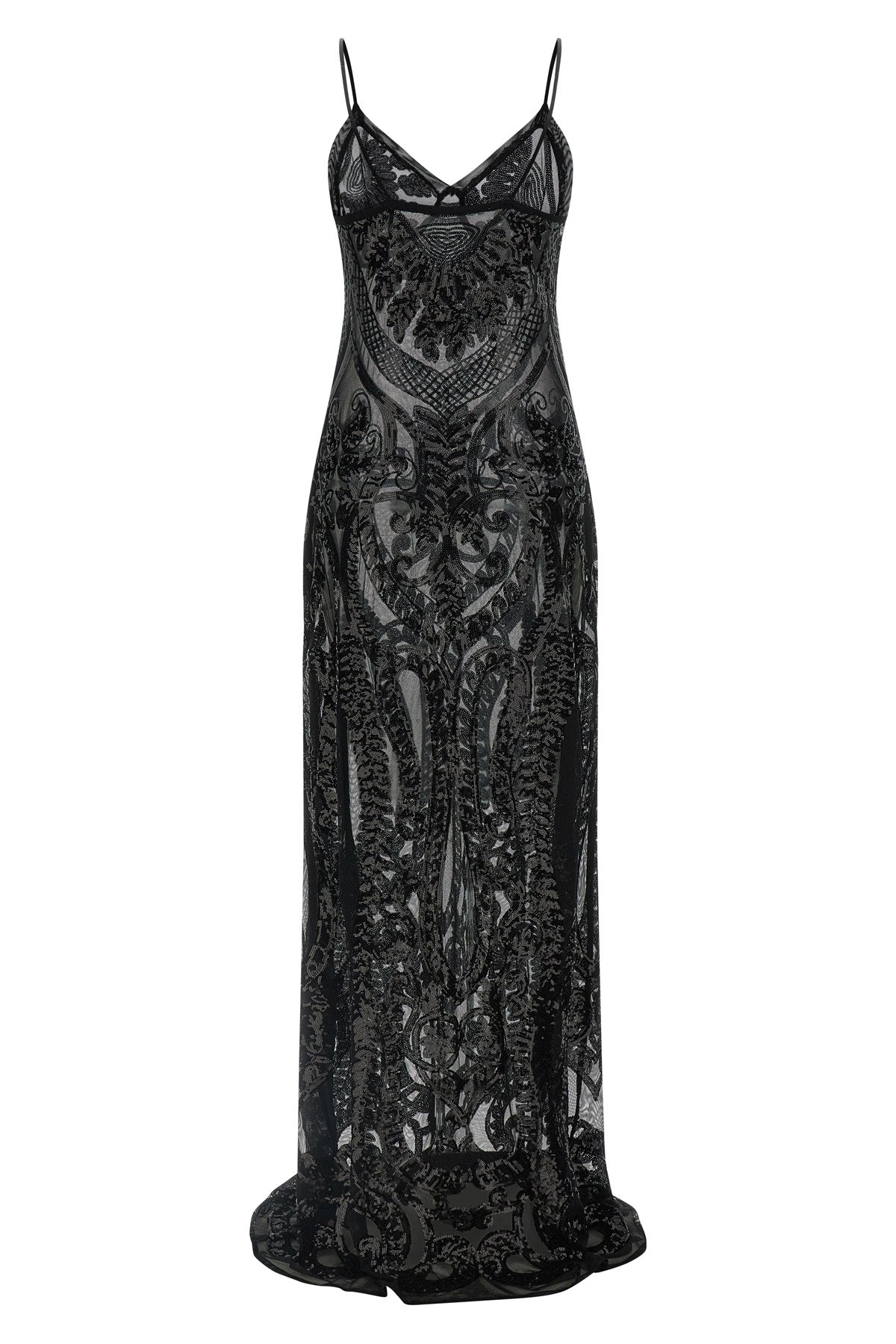 long dress in semi-transparent fabric