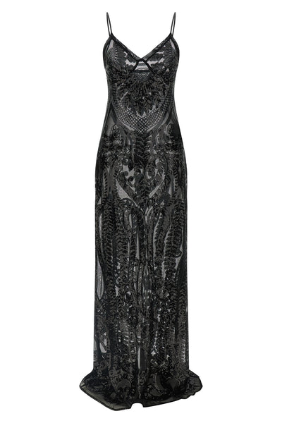 long dress in semi-transparent fabric
