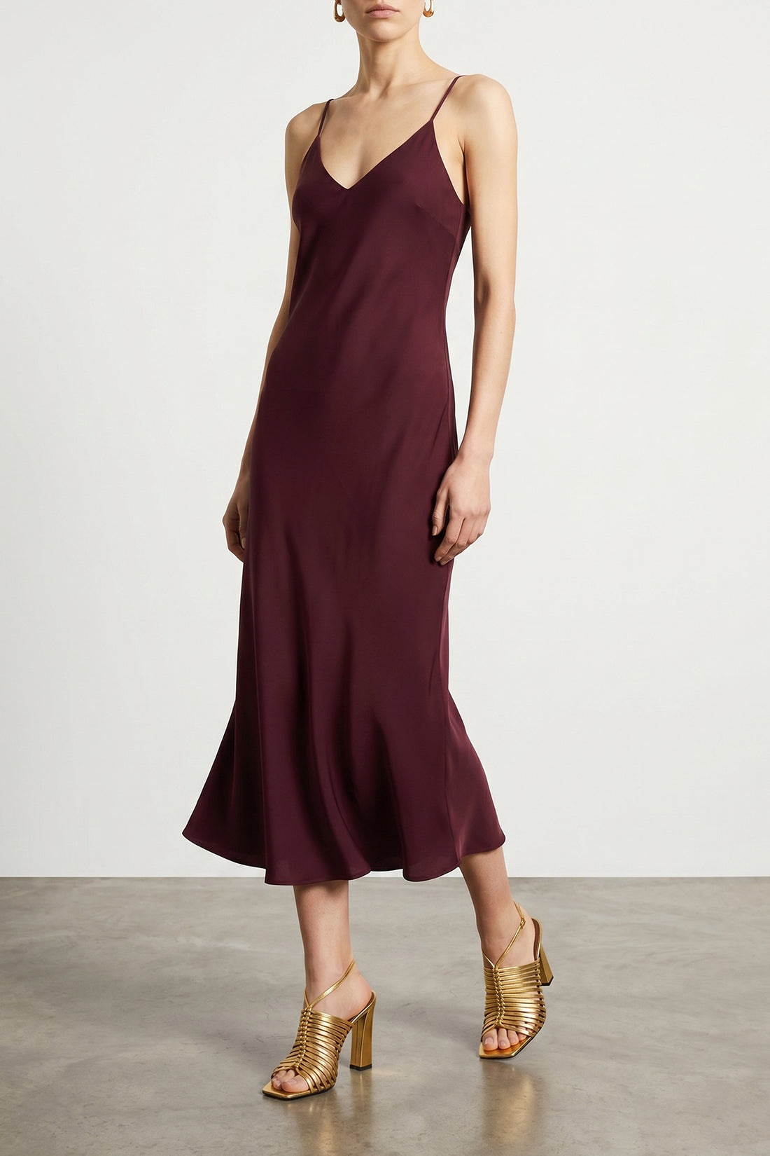 NORMA KAMALI M bias slip midi dress in fluid satin-effect fabric