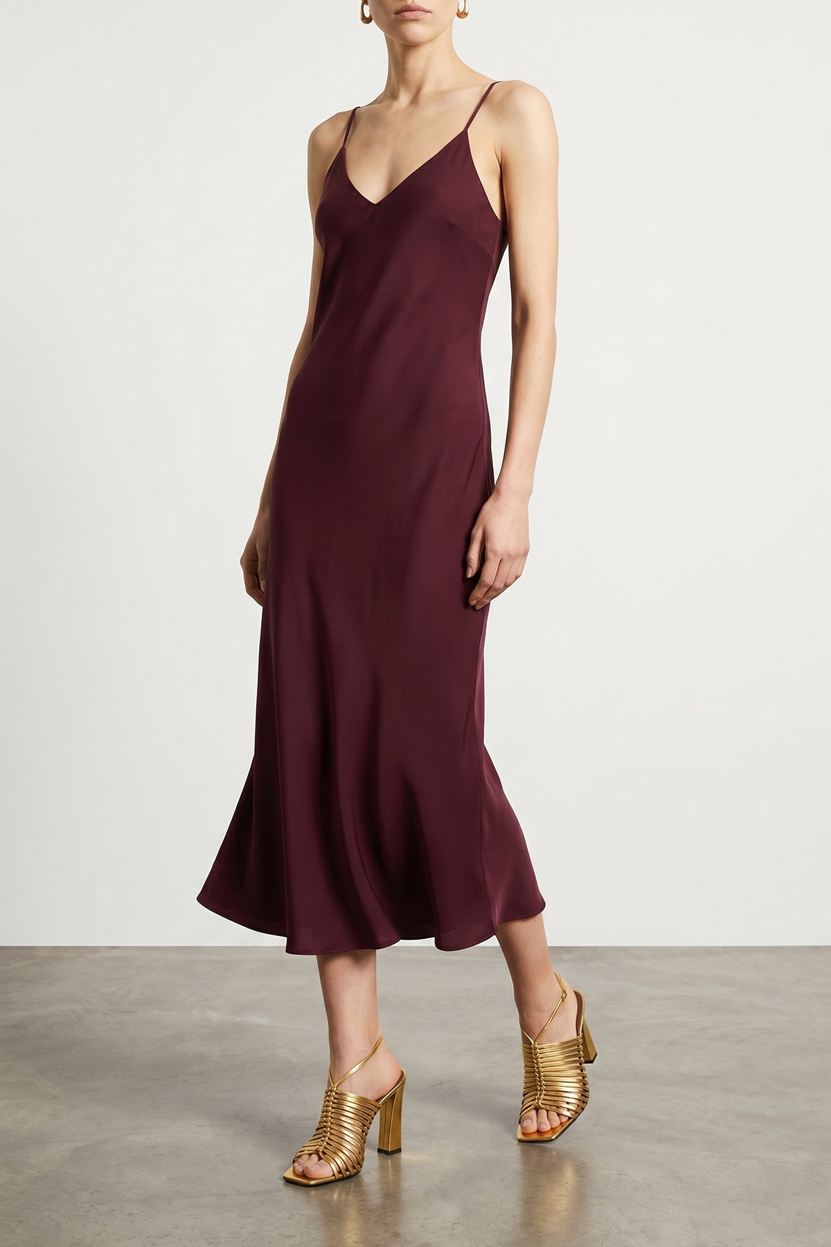 bias slip midi dress in fluid satin-effect fabric