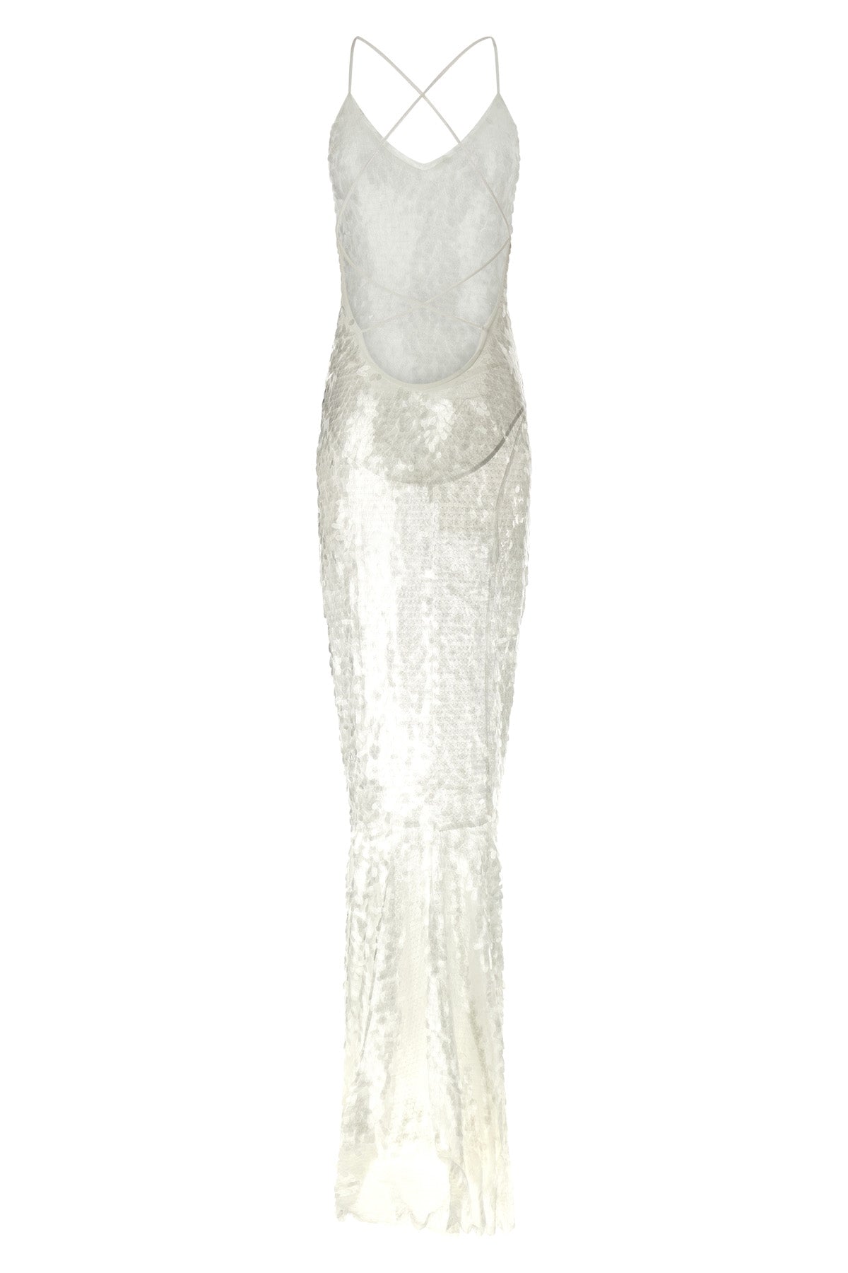 fara long dress in semi-transparent stretch fabric