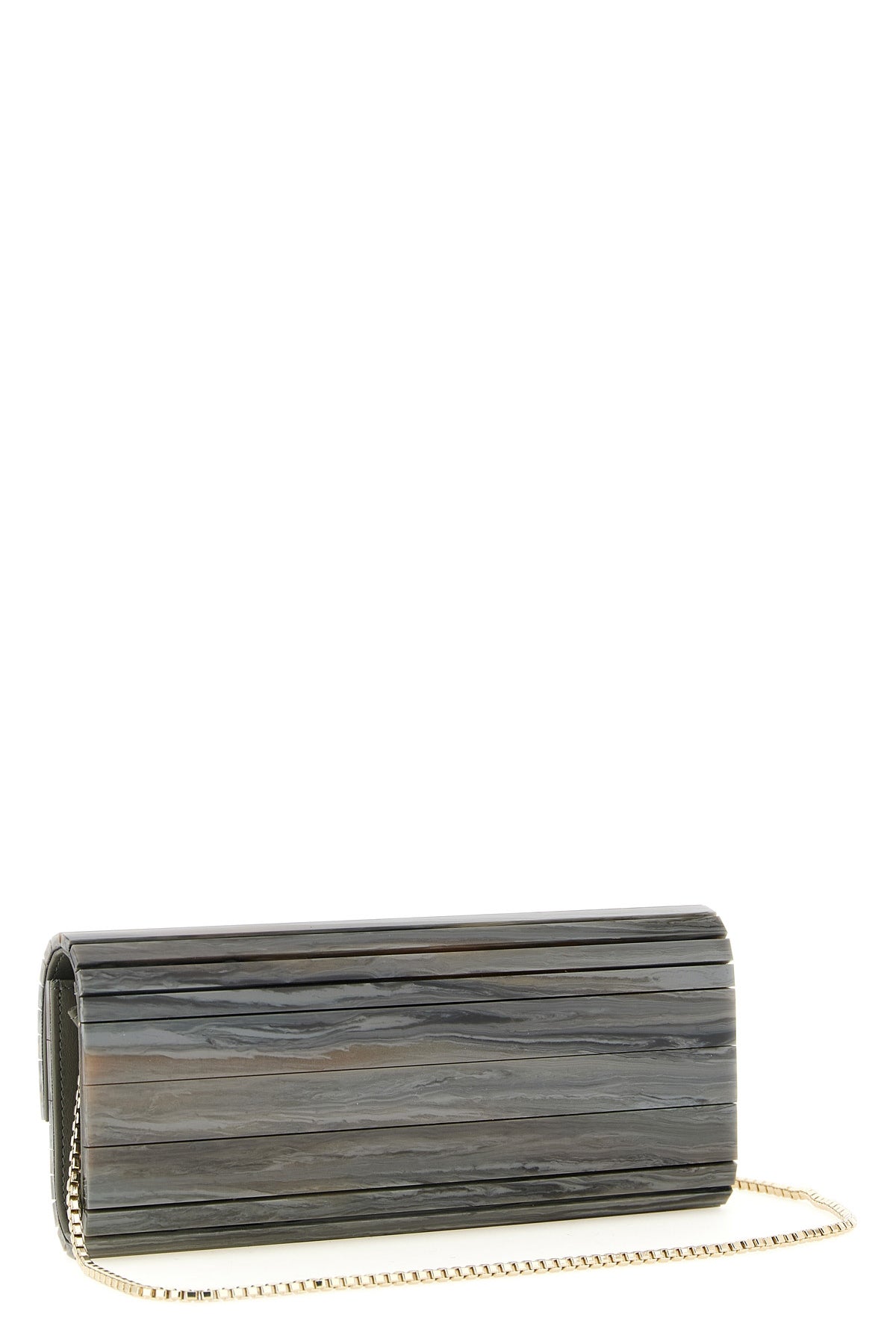 the jimmy choo sweetie clutch has a rigid and elongated silhouette