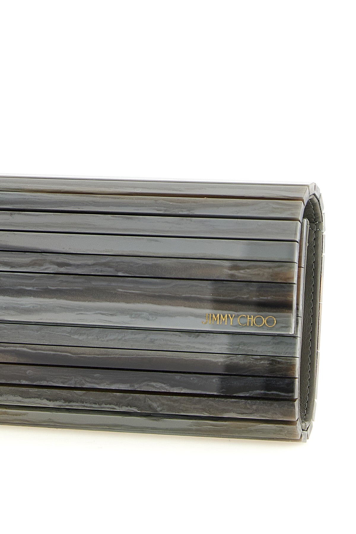 the jimmy choo sweetie clutch has a rigid and elongated silhouette
