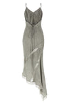 long rosetta dress in cold-dyed satin