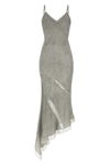 long rosetta dress in cold-dyed satin