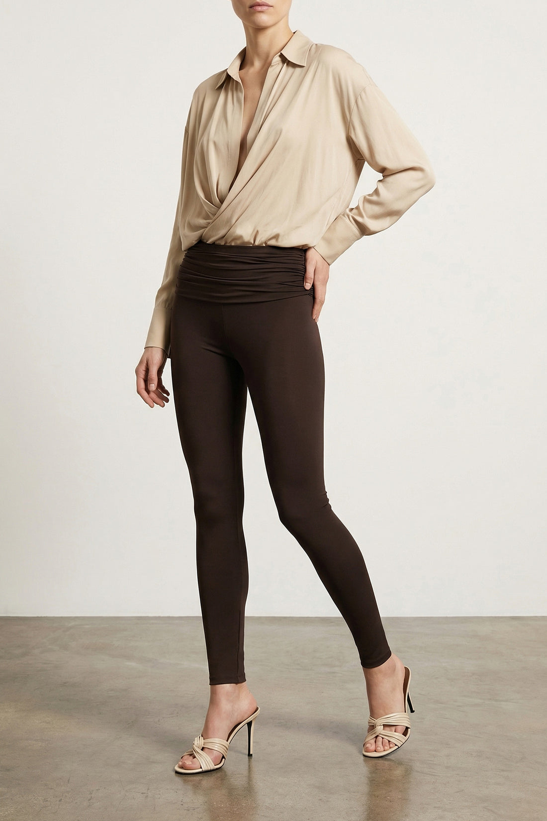 THE ANDAMANE 38 paloma shirt style bodysuit in cold-dyed satin