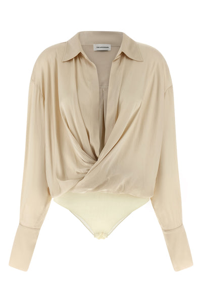 paloma shirt style bodysuit in cold-dyed satin
