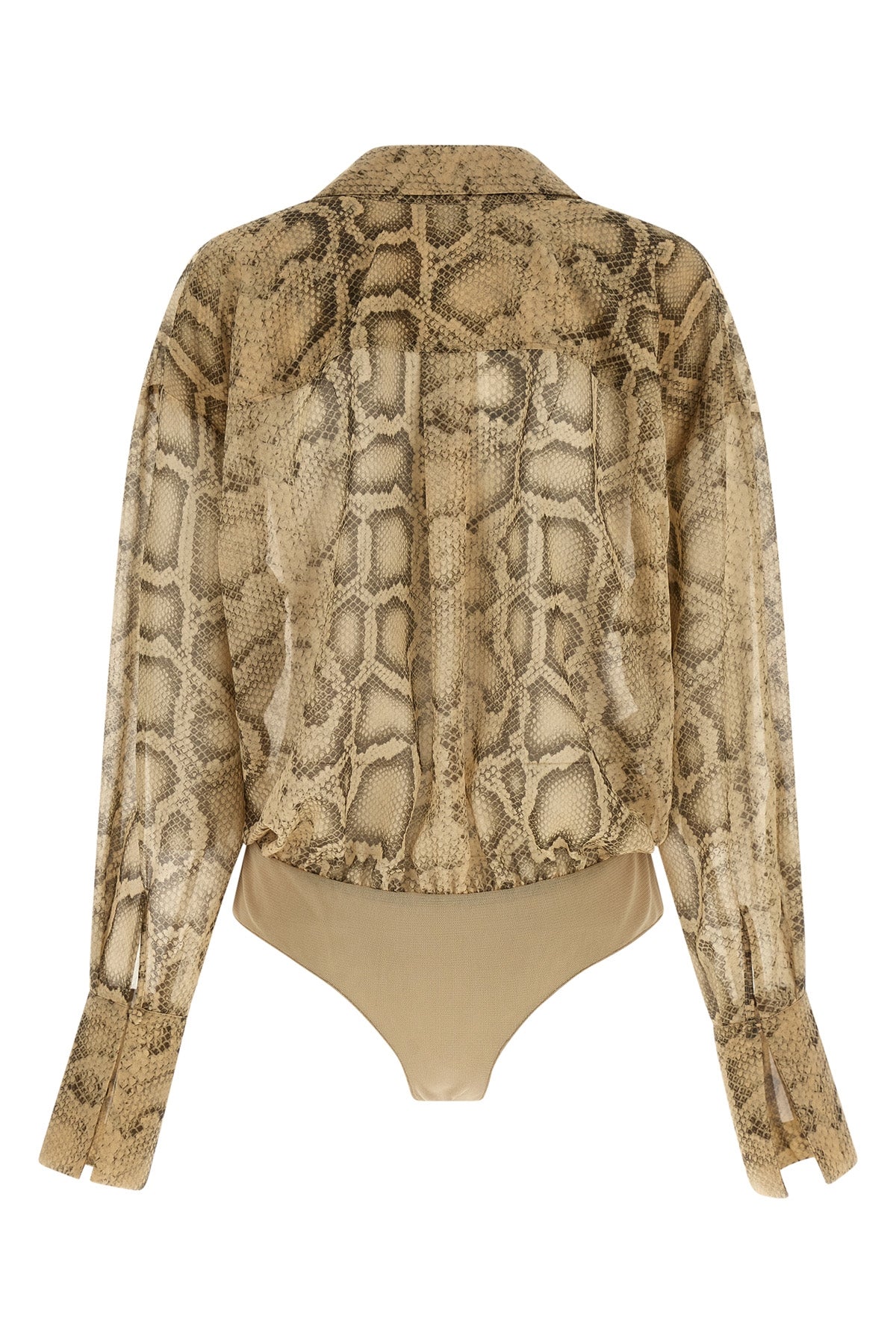 paloma bodysuit in semi-transparent python print fabric