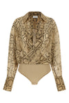 paloma bodysuit in semi-transparent python print fabric