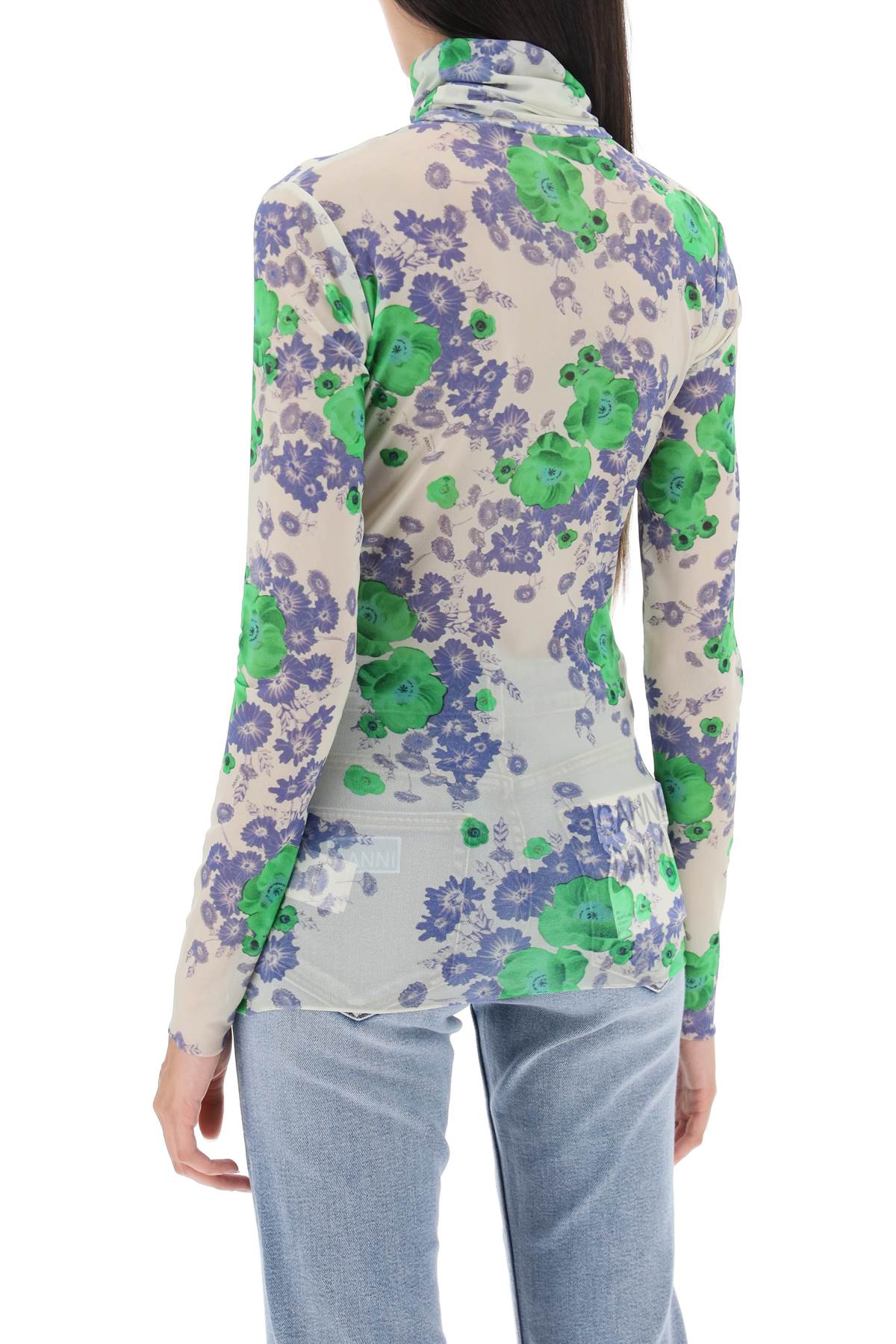 long-sleeved top in mesh with floral pattern