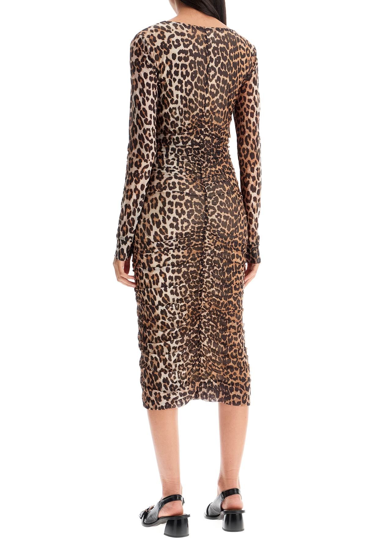 'animal print midi dress in mesh