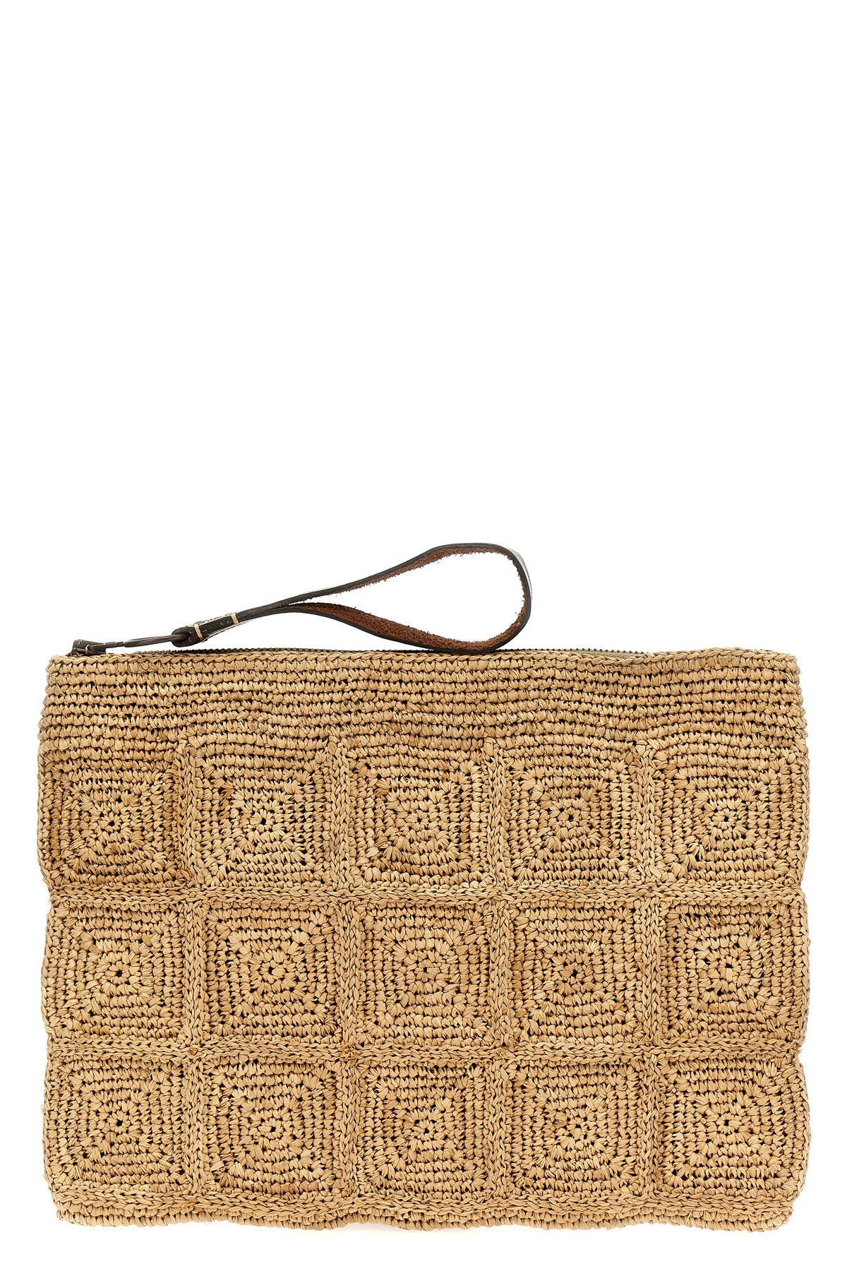 tanala clutch bag in crocheted raffia