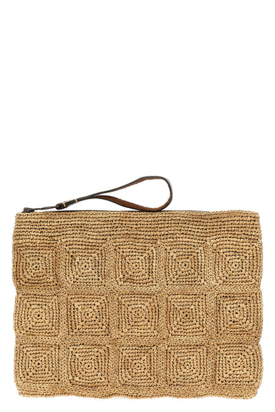 tanala clutch bag in crocheted raffia