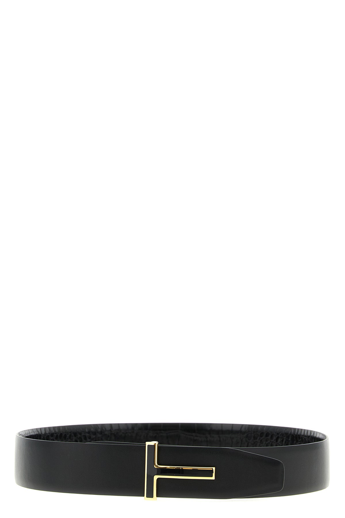 reversible belt in shiny crocodile-effect leather and smooth matte leather
