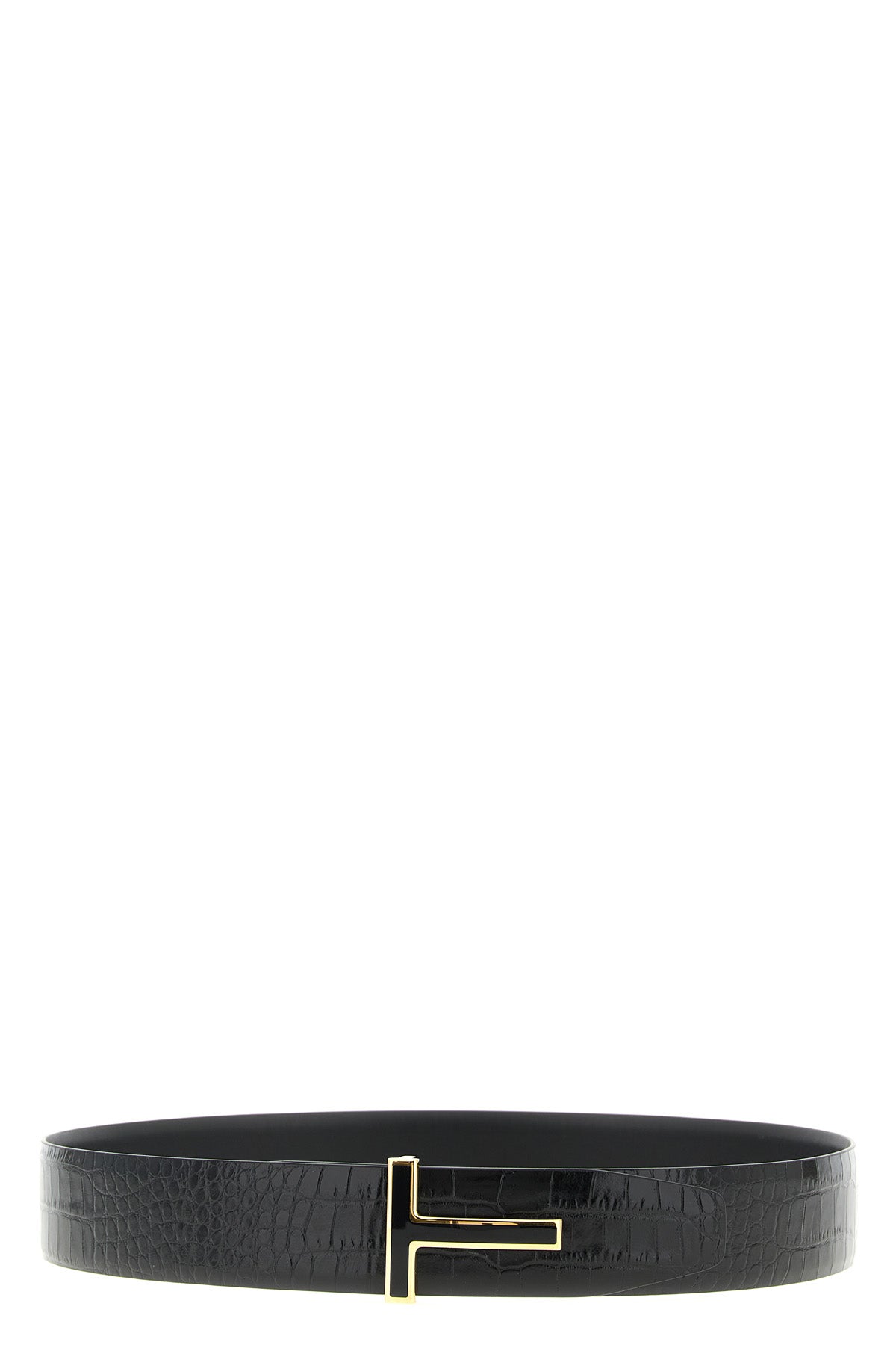 reversible belt in shiny crocodile-effect leather and smooth matte leather