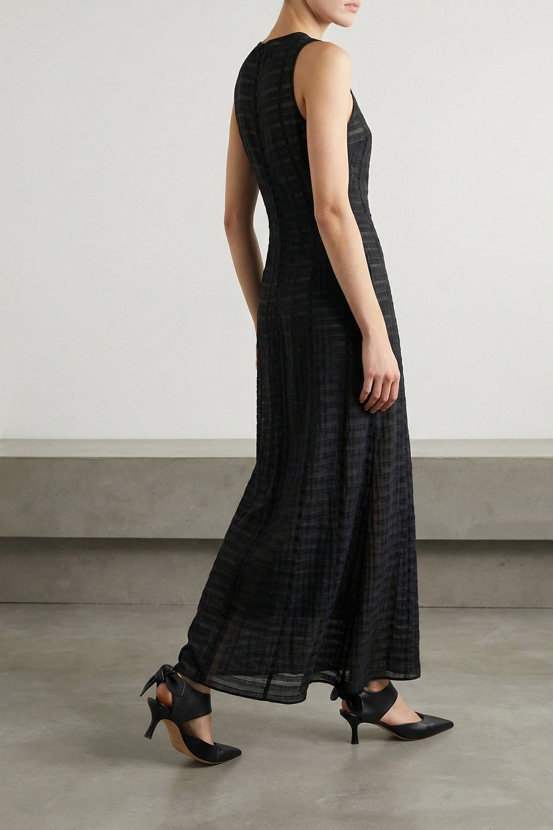 THE LATEST M long dori dress in light semi-transparent striped muslin