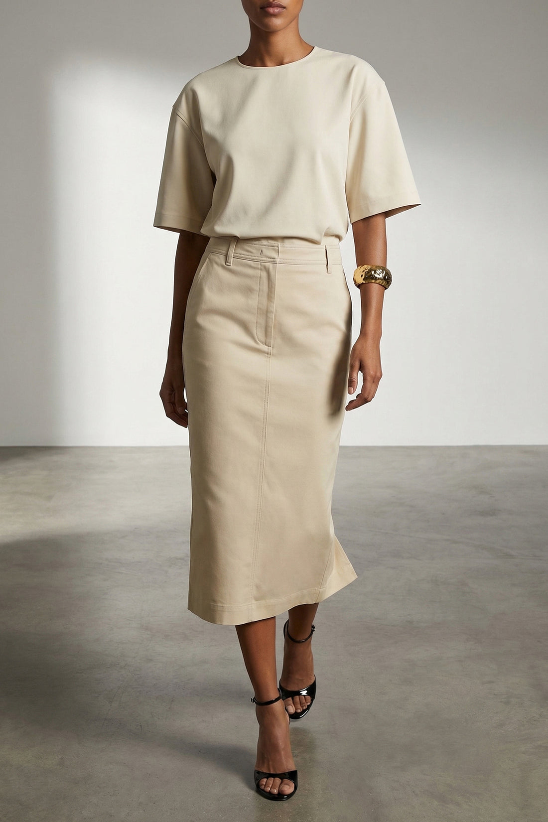THE LATEST 38 donna midi skirt in cotton gabardine