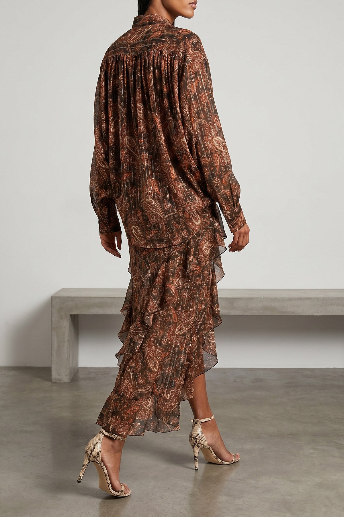 camelia long skirt in all-over paisley print georgette