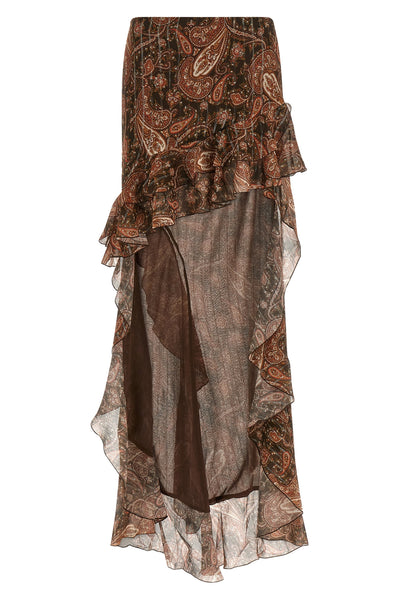 camelia long skirt in all-over paisley print georgette