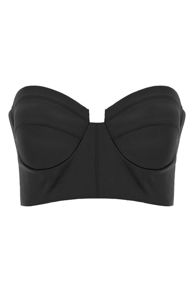 elisabetta franchi crop bustier top defines the silhouette through a rigorous co