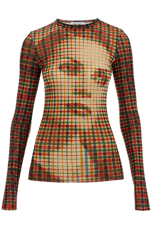 mesh tartan face top with unique