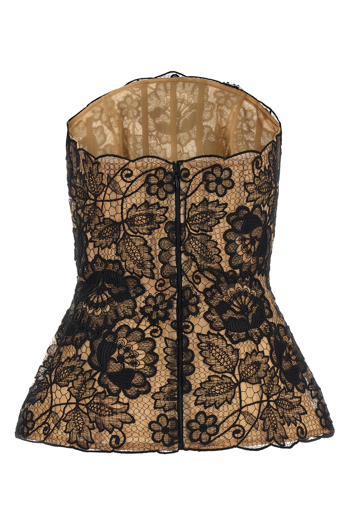 the elie saab evening top defines a sculptural silhouette through rigorous sarto
