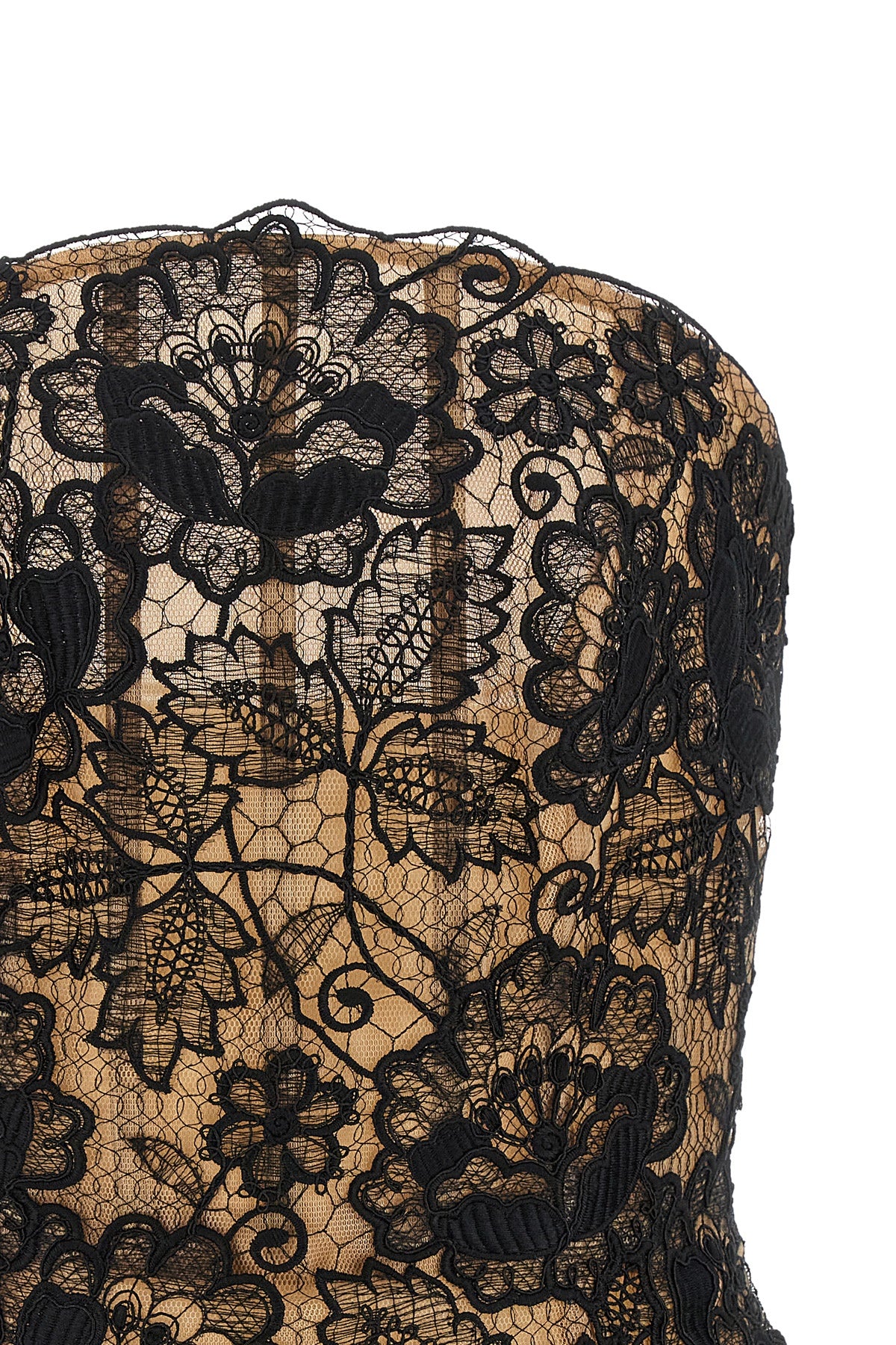 the elie saab evening top defines a sculptural silhouette through rigorous sarto