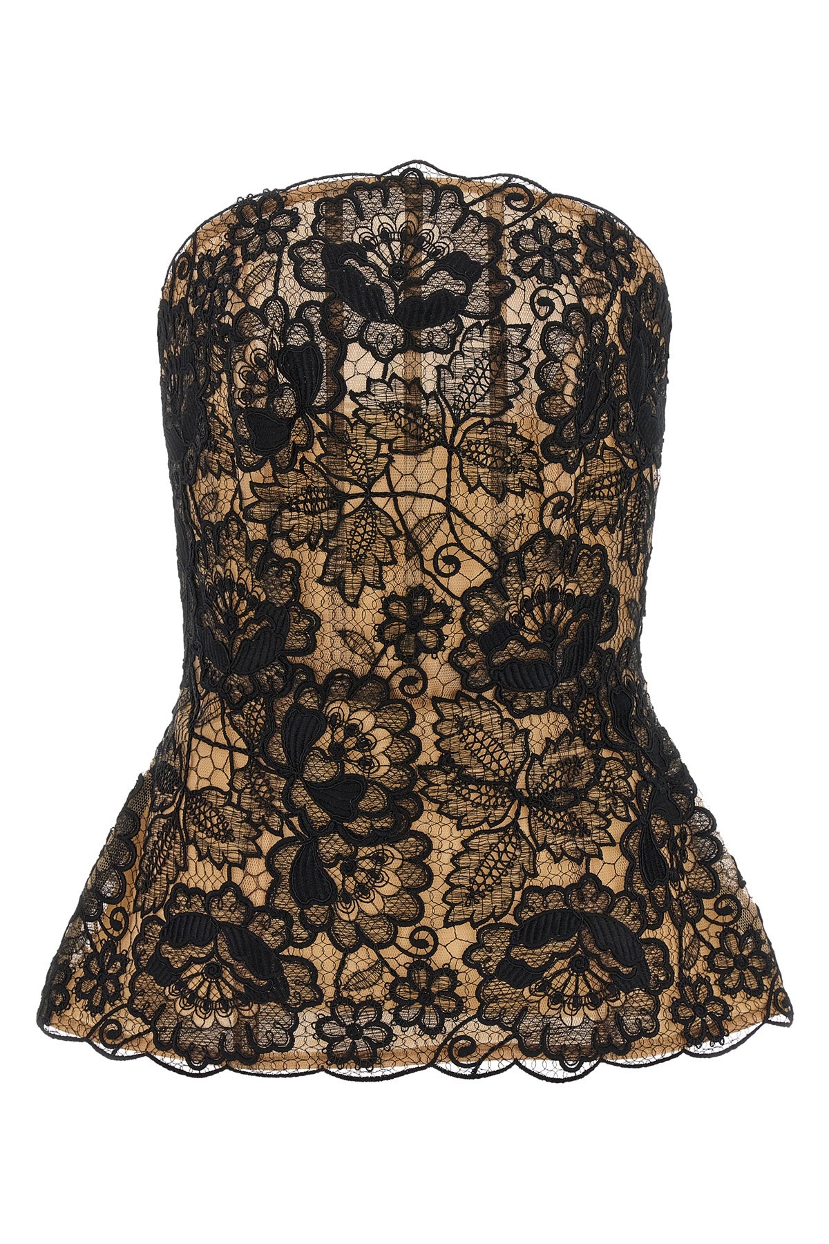 the elie saab evening top defines a sculptural silhouette through rigorous sarto