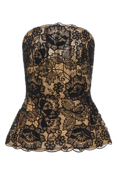 the elie saab evening top defines a sculptural silhouette through rigorous sarto