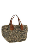 tokyo ii shopping bag in two-tone woven raffia