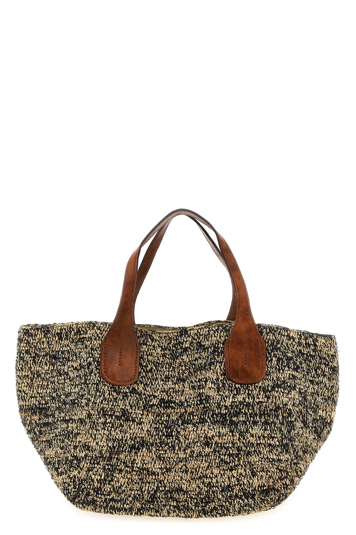 tokyo ii shopping bag in two-tone woven raffia