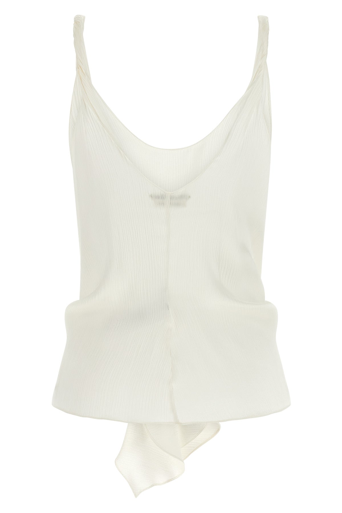 front knot sleeveless top in smooth crinkled silk