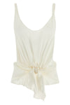 front knot sleeveless top in smooth crinkled silk