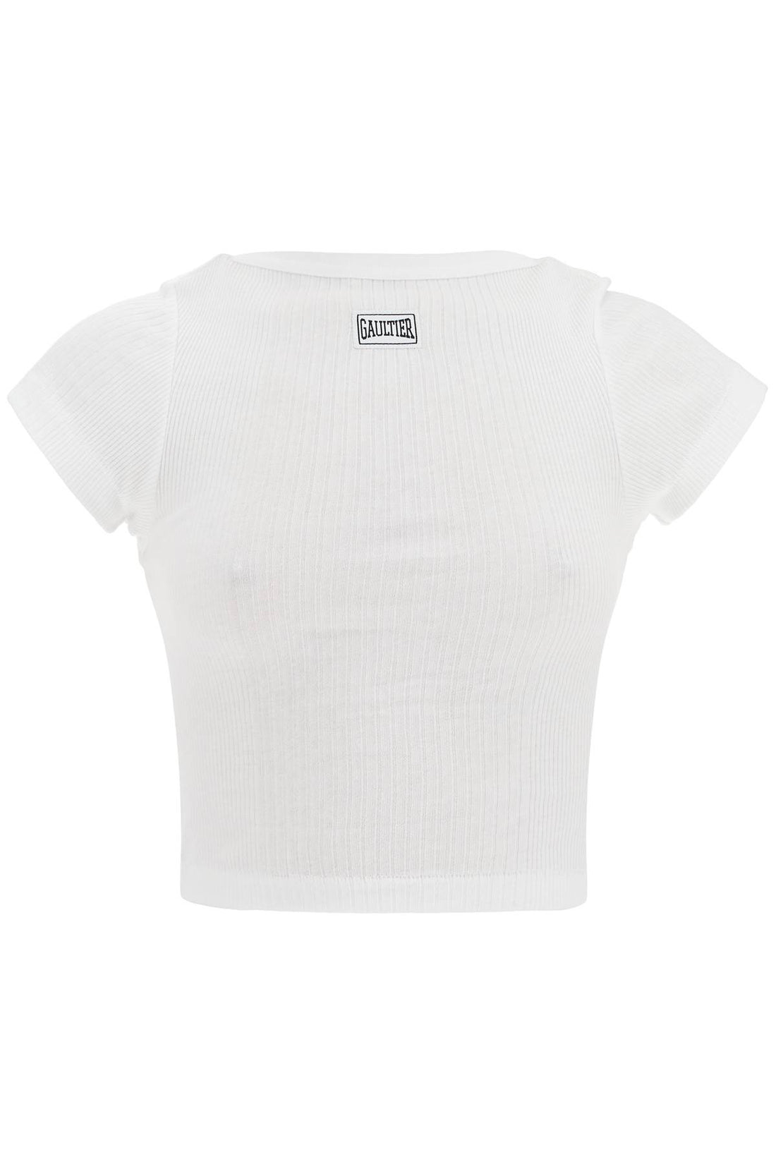 white cotton crop t-shirt with gaultier logo