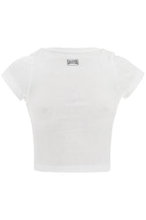 white cotton crop t-shirt with gaultier logo