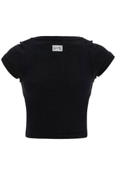 black cropped cotton ribbed t-shirt with logo